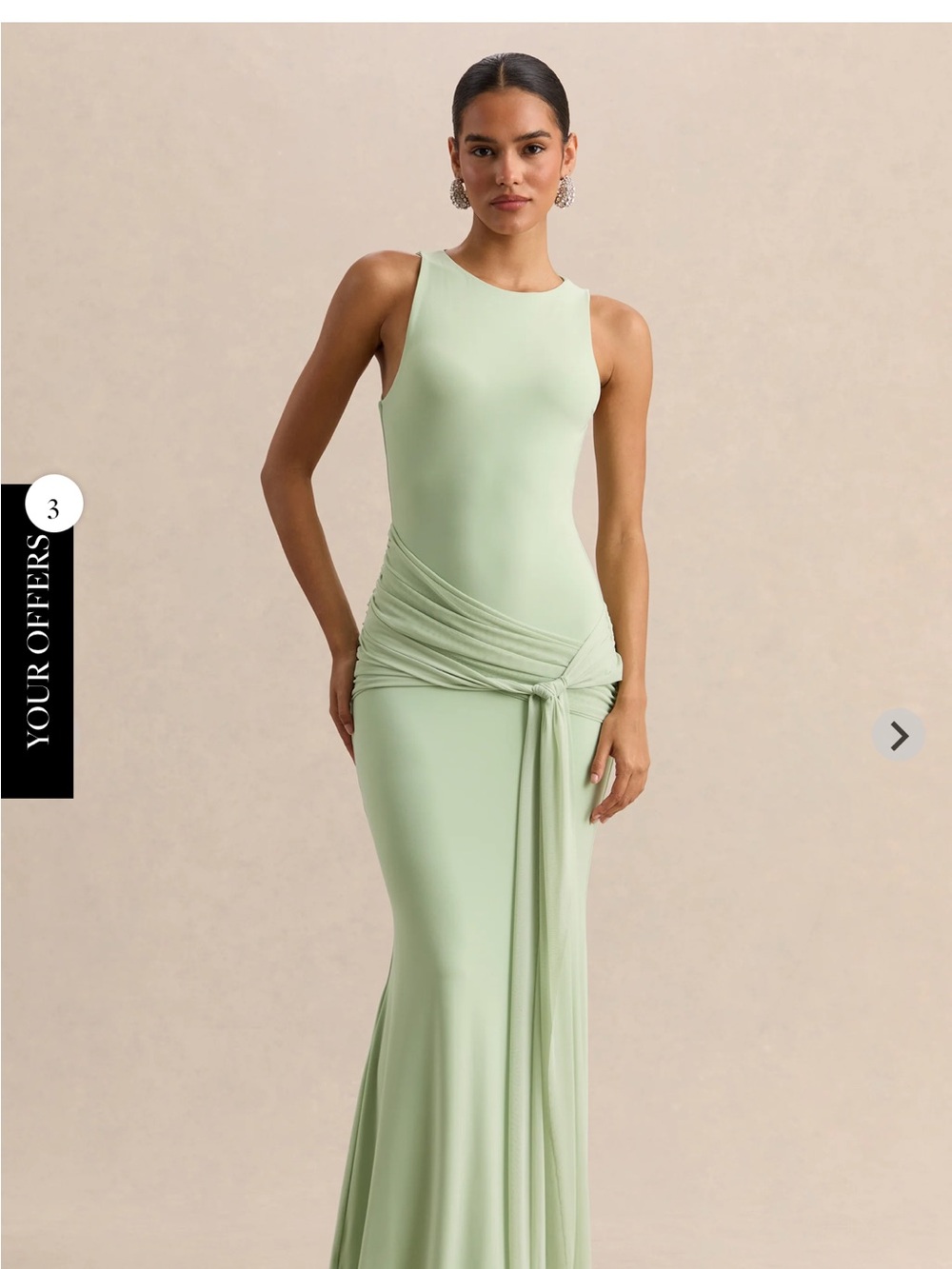 Club L London Sleeveless Sage Green Knot-Detail Maxi Dress